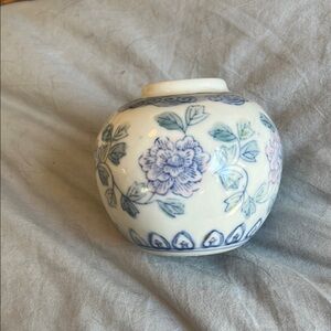 Vintage Floral Blue and White Ceramic Vase